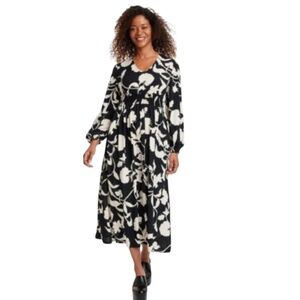 Women's Knox Rose Dress Floral Black/Beige 2" Elastic Waist Size L